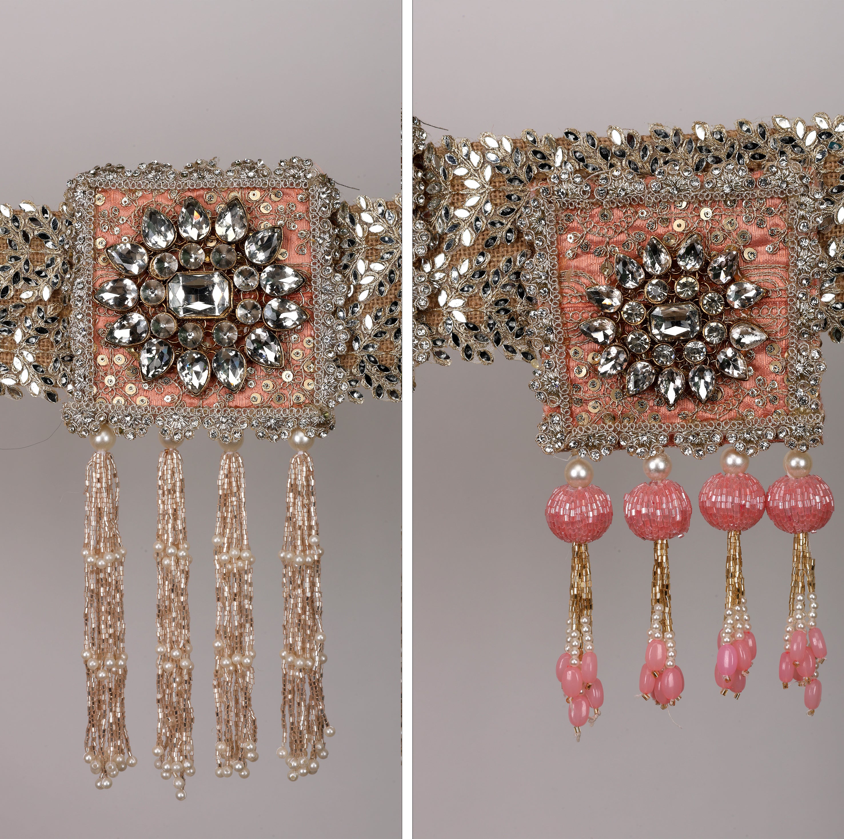 Varnika Toran – Elegant Peach & Pink Decorative Door Hanging with Crystal Embellishments