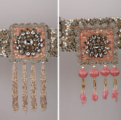 Varnika Toran – Elegant Peach & Pink Decorative Door Hanging with Crystal Embellishments