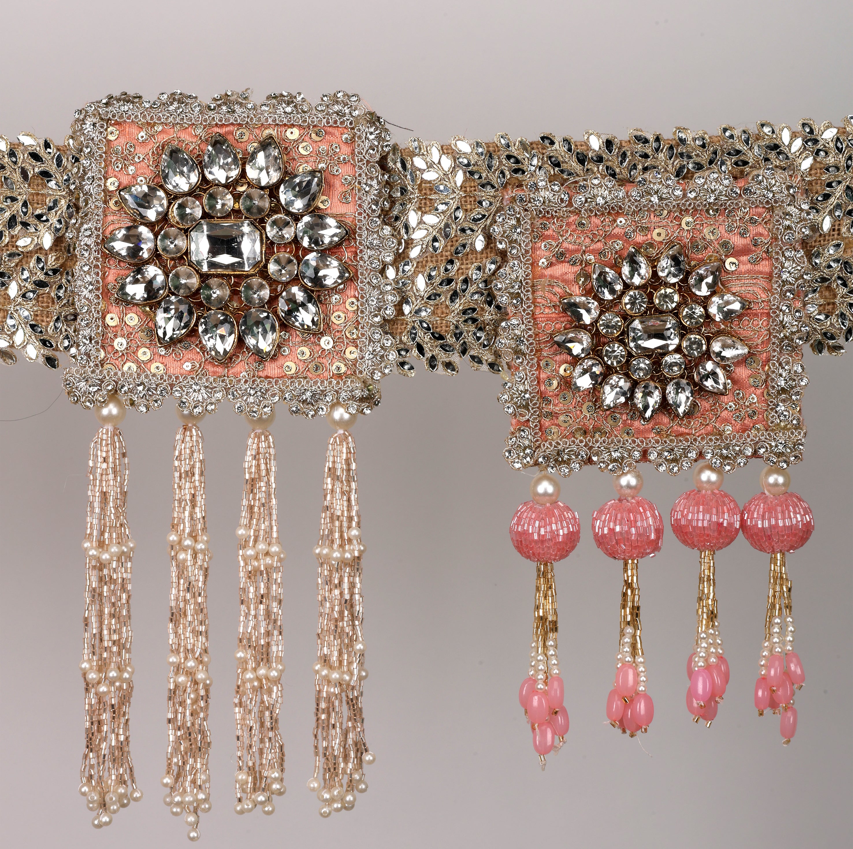 Varnika Toran – Elegant Peach & Pink Decorative Door Hanging with Crystal Embellishments