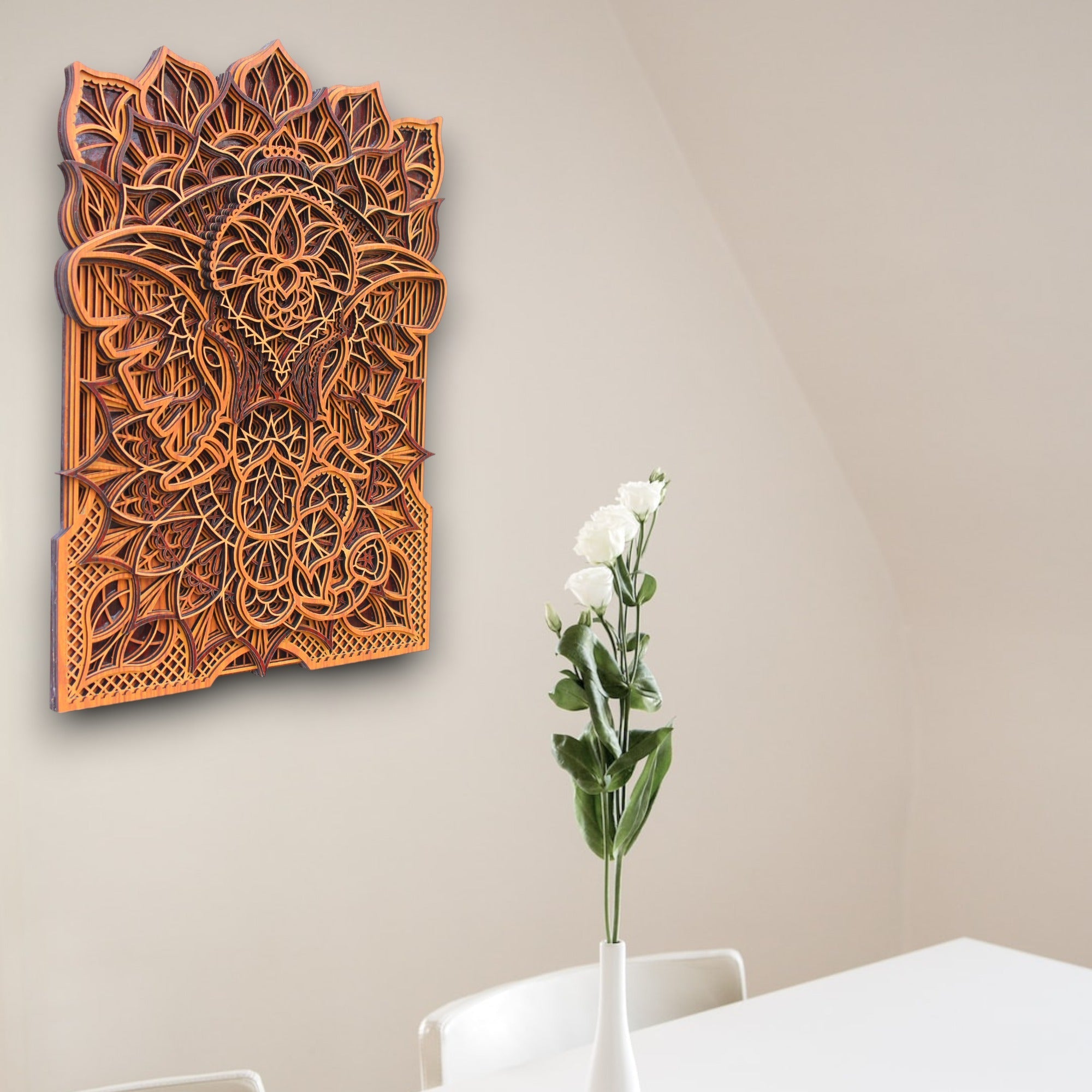 Elephant Traditional 3 Tome Rectangle -, Spiritual Wall Art, Meditation Altar Gift, Home Decor Wooden Wall Hanging, Animal Decor