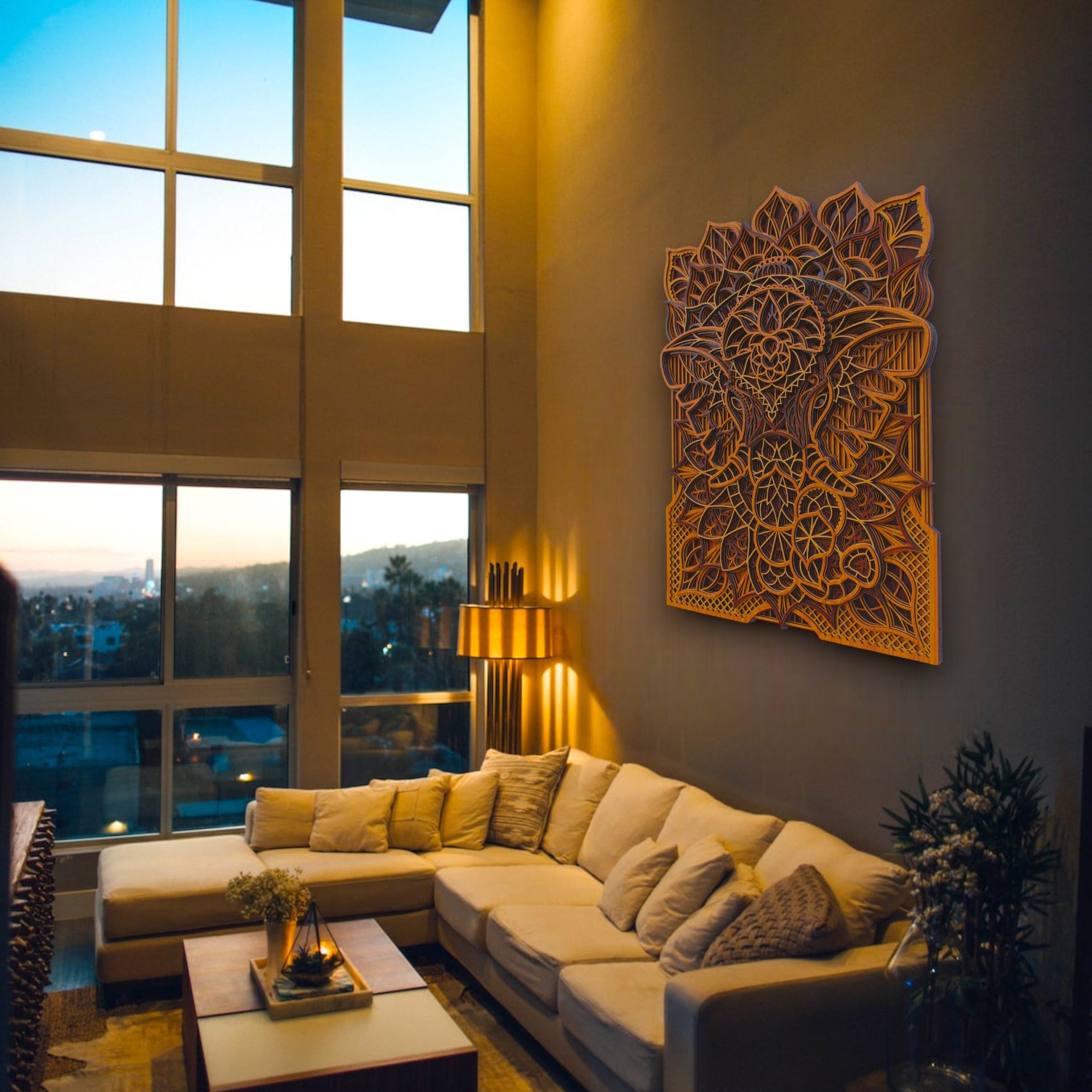 Elephant Traditional 3 Tome Rectangle -, Spiritual Wall Art, Meditation Altar Gift, Home Decor Wooden Wall Hanging, Animal Decor