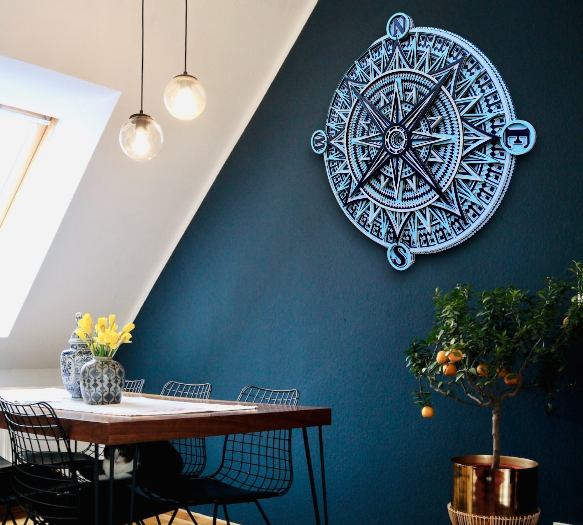 New Round Compass Wall Art - Handcrafted Rustic Boho Home Accent, Unique Gift, Wall Decor