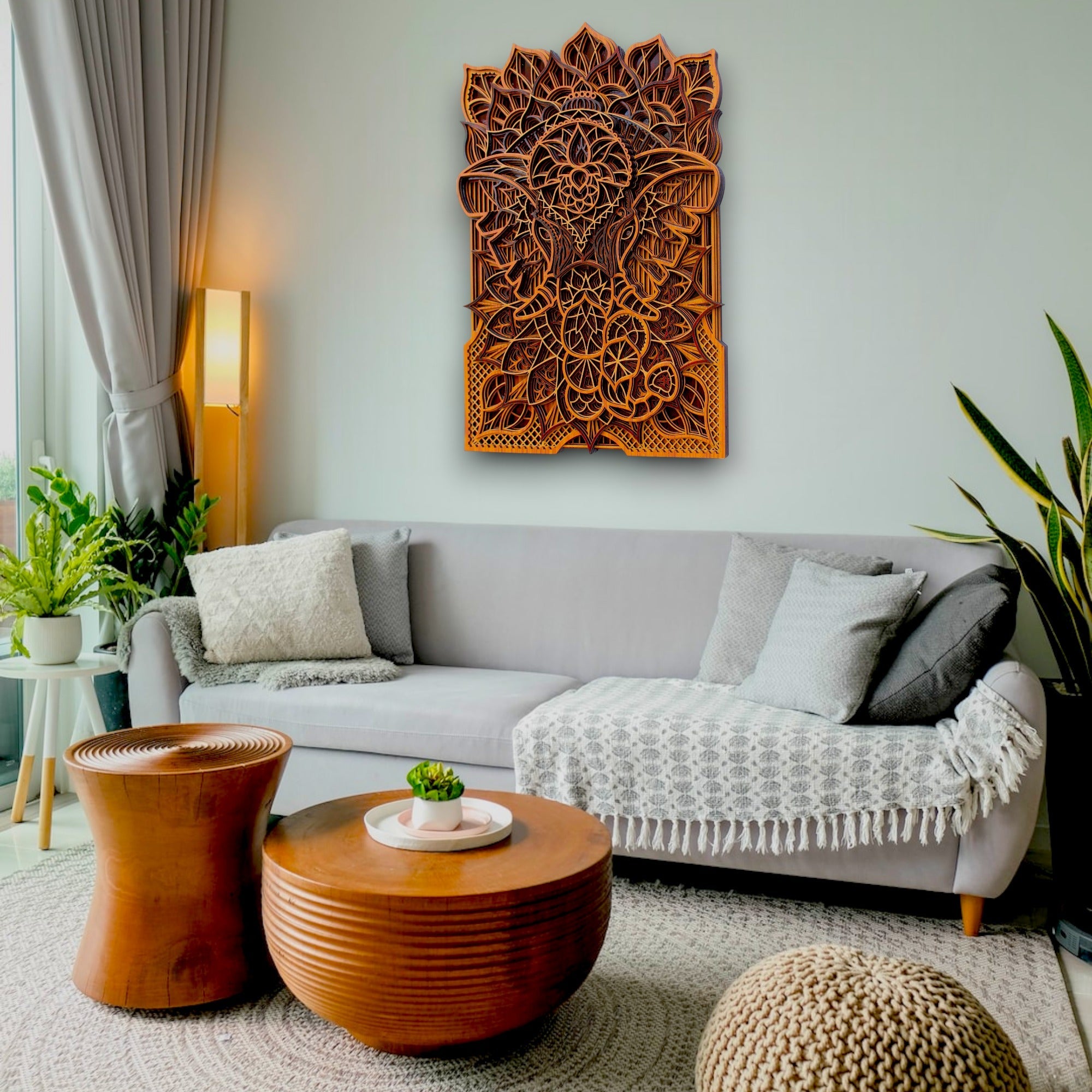 Elephant Traditional 3 Tome Rectangle -, Spiritual Wall Art, Meditation Altar Gift, Home Decor Wooden Wall Hanging, Animal Decor