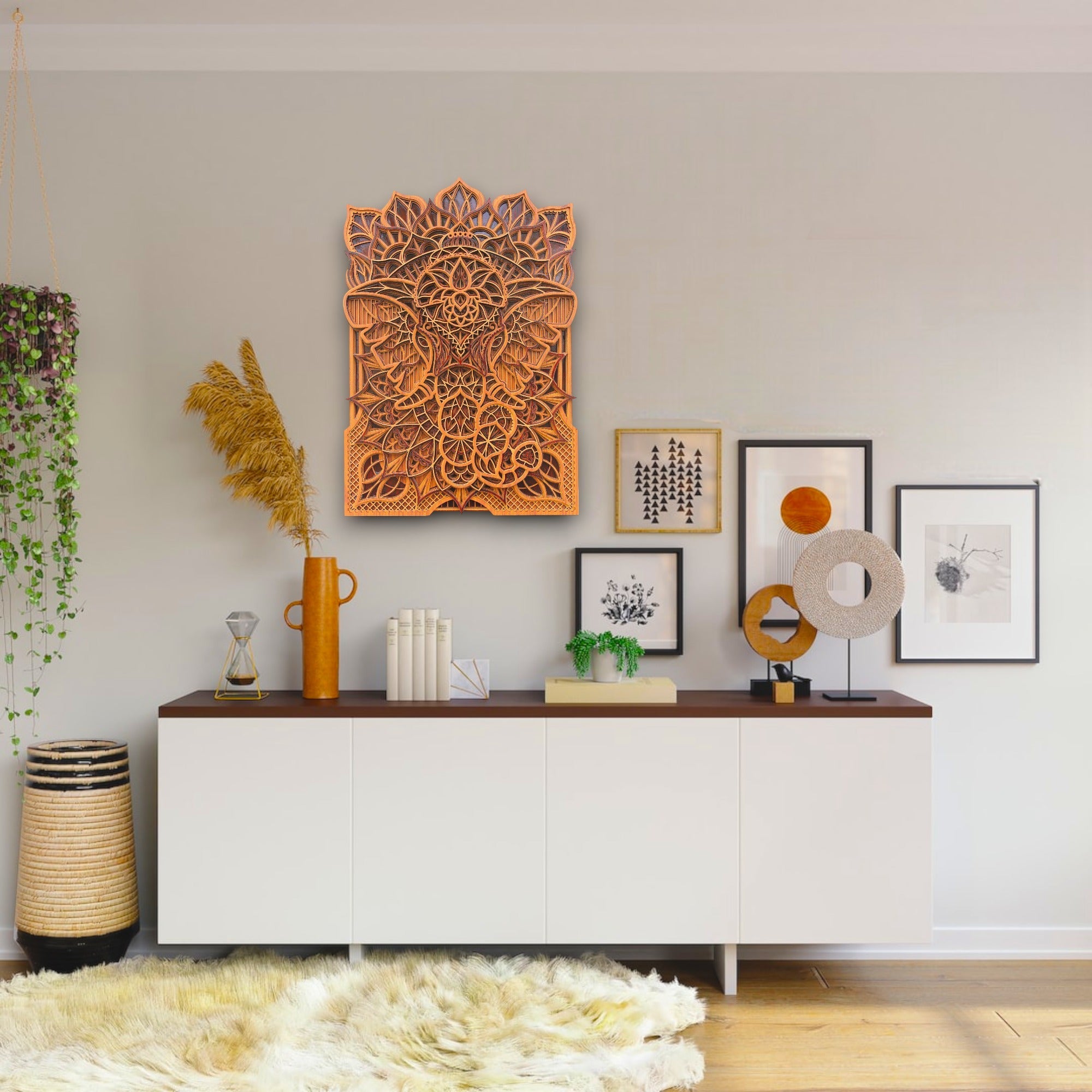 Elephant Traditional 3 Tome Rectangle -, Spiritual Wall Art, Meditation Altar Gift, Home Decor Wooden Wall Hanging, Animal Decor