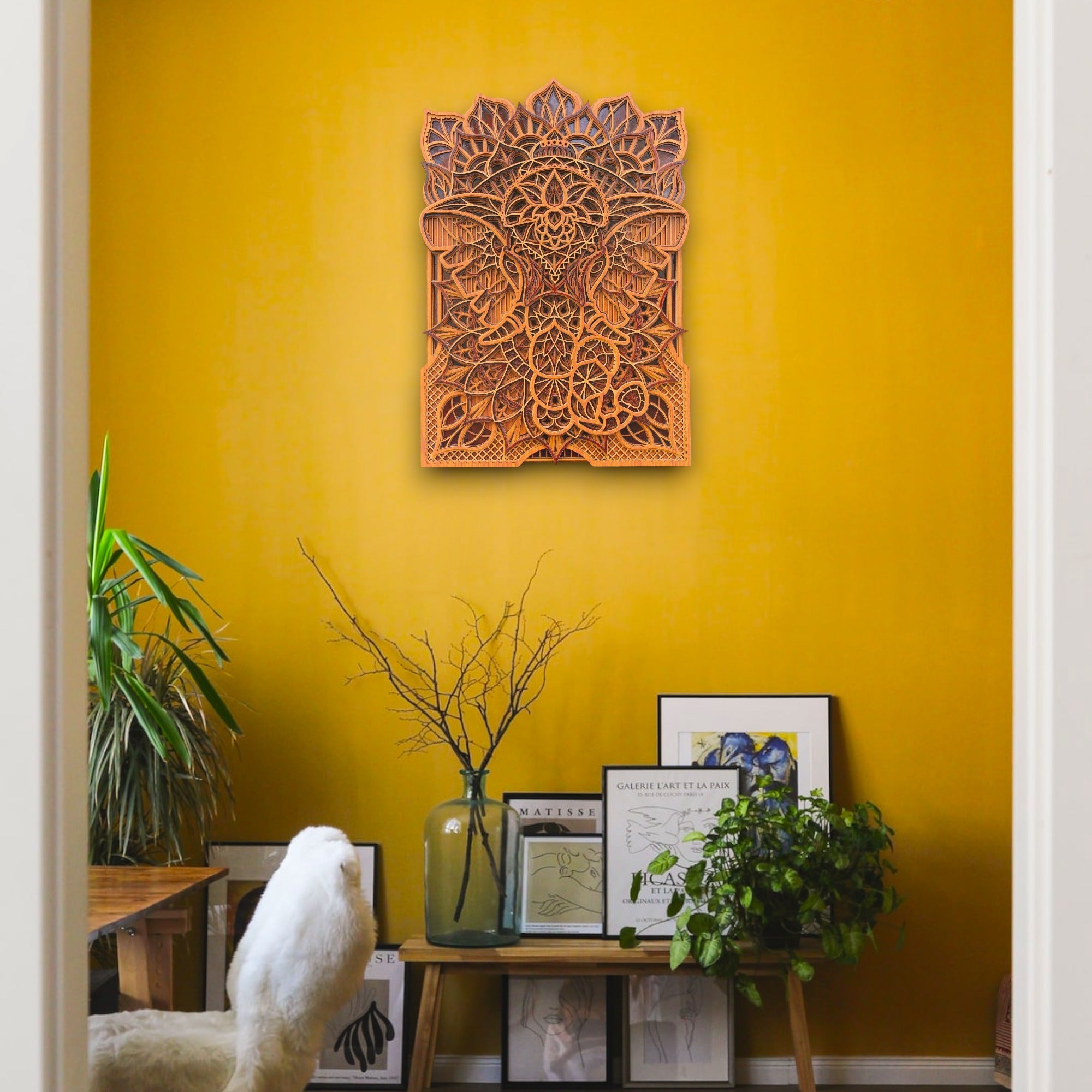 Elephant Traditional 3 Tome Rectangle -, Spiritual Wall Art, Meditation Altar Gift, Home Decor Wooden Wall Hanging, Animal Decor