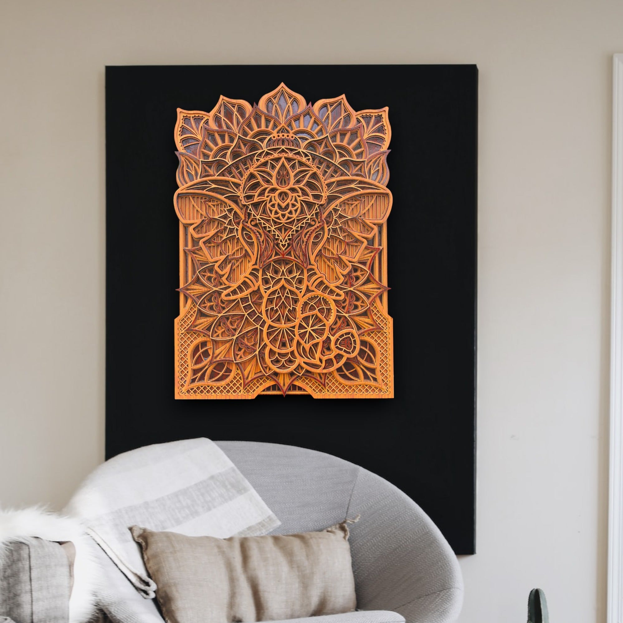 Elephant Traditional 3 Tome Rectangle -, Spiritual Wall Art, Meditation Altar Gift, Home Decor Wooden Wall Hanging, Animal Decor