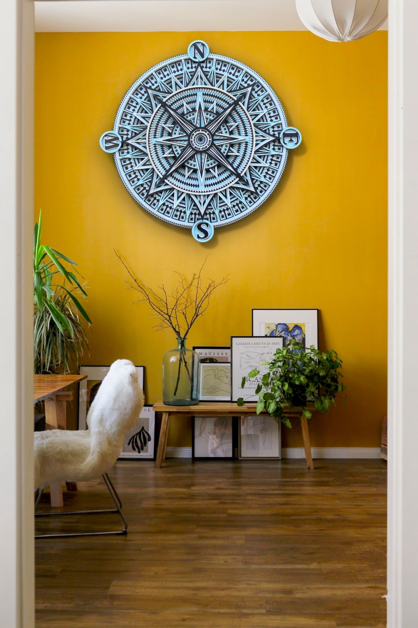 New Round Compass Wall Art - Handcrafted Rustic Boho Home Accent, Unique Gift, Wall Decor