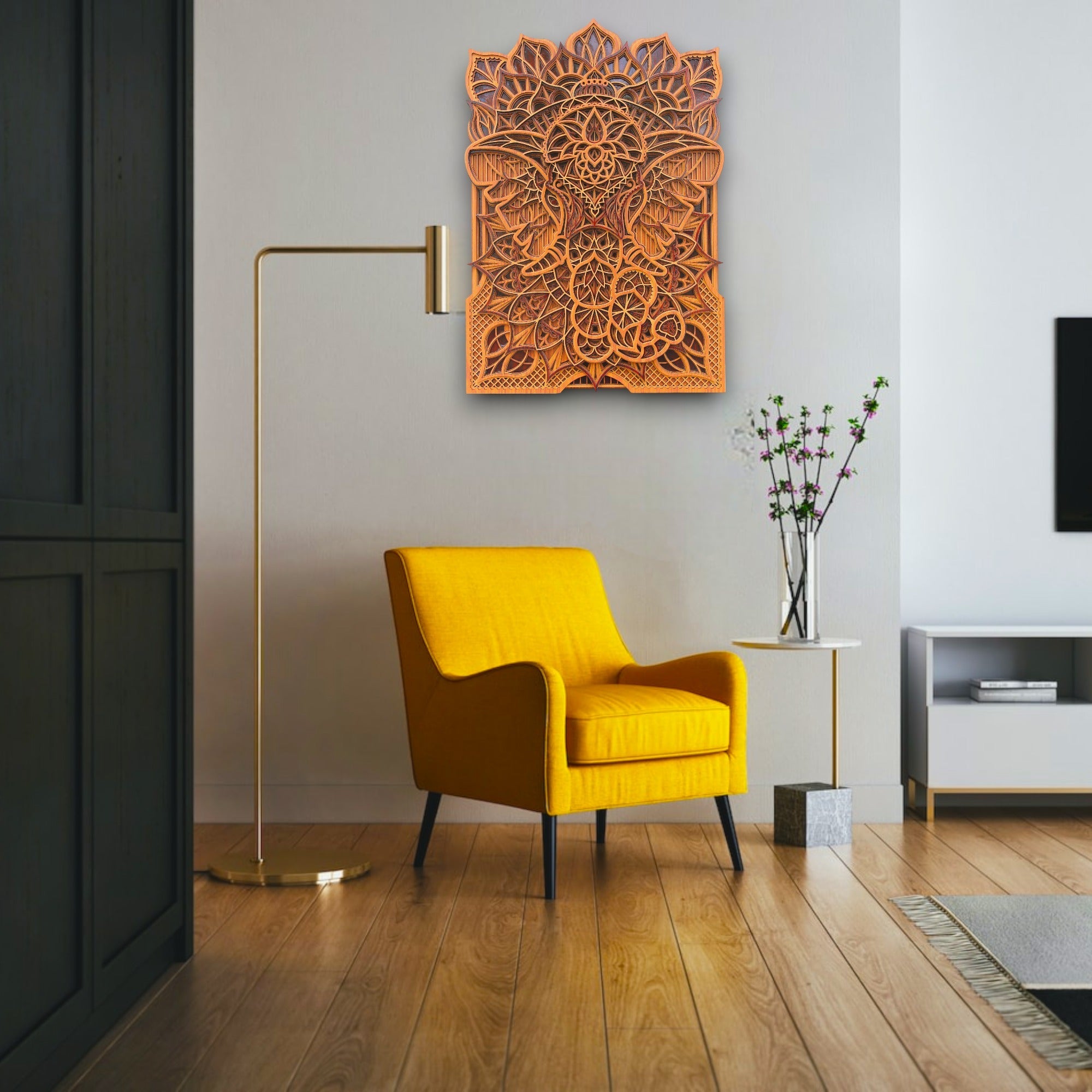 Elephant Traditional 3 Tome Rectangle -, Spiritual Wall Art, Meditation Altar Gift, Home Decor Wooden Wall Hanging, Animal Decor