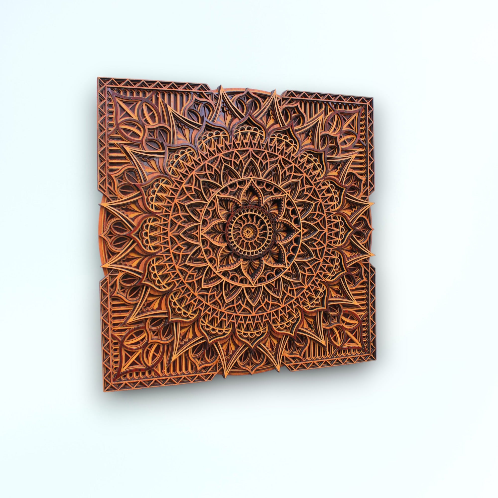 Square Traditional 3 tome Wooden Mandala Art Wall Hanging- Decor, Living room, Study, Studio, Gift
