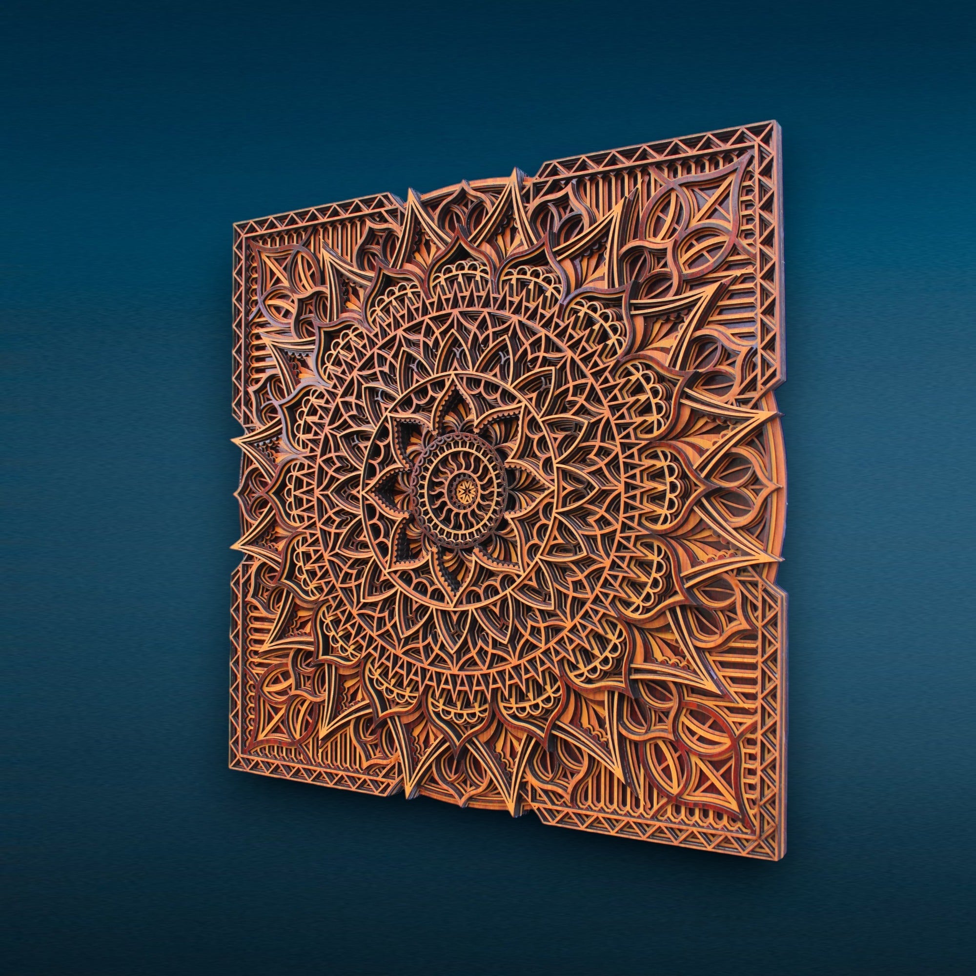 Square Traditional 3 tome Wooden Mandala Art Wall Hanging- Decor, Living room, Study, Studio, Gift