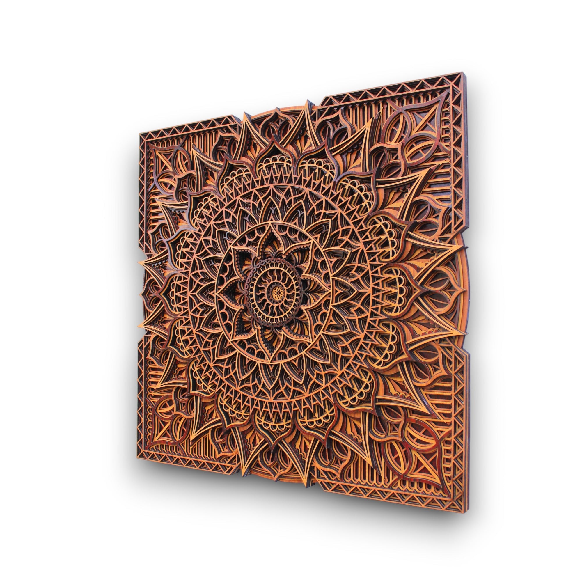 Square Traditional 3 tome Wooden Mandala Art Wall Hanging- Decor, Living room, Study, Studio, Gift