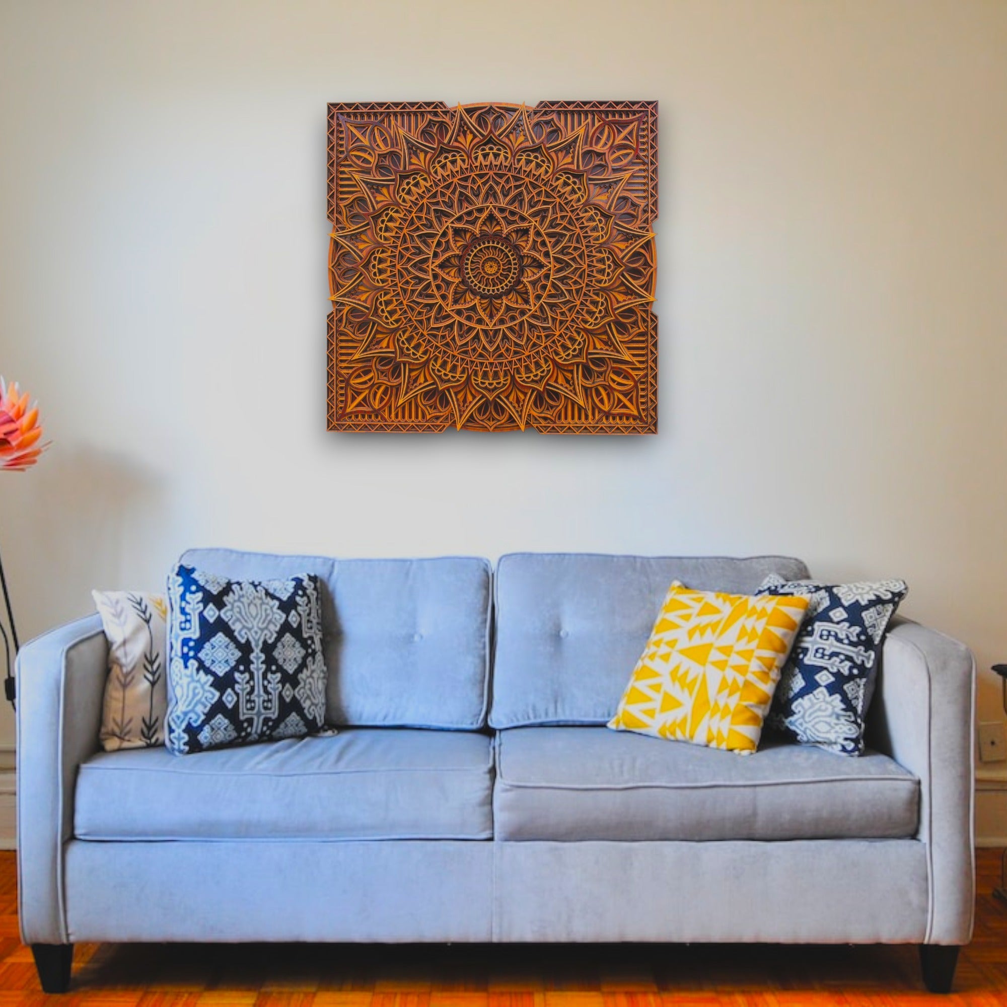 Square Traditional 3 tome Wooden Mandala Art Wall Hanging- Decor, Living room, Study, Studio, Gift