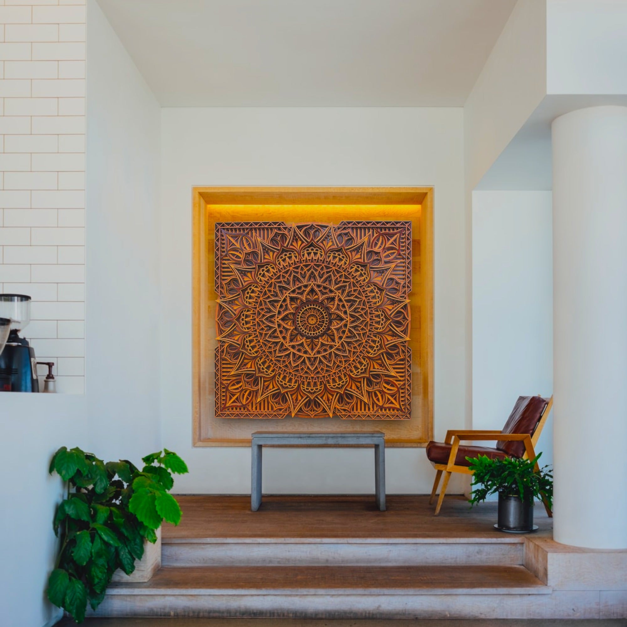 Square Traditional 3 tome Wooden Mandala Art Wall Hanging- Decor, Living room, Study, Studio, Gift