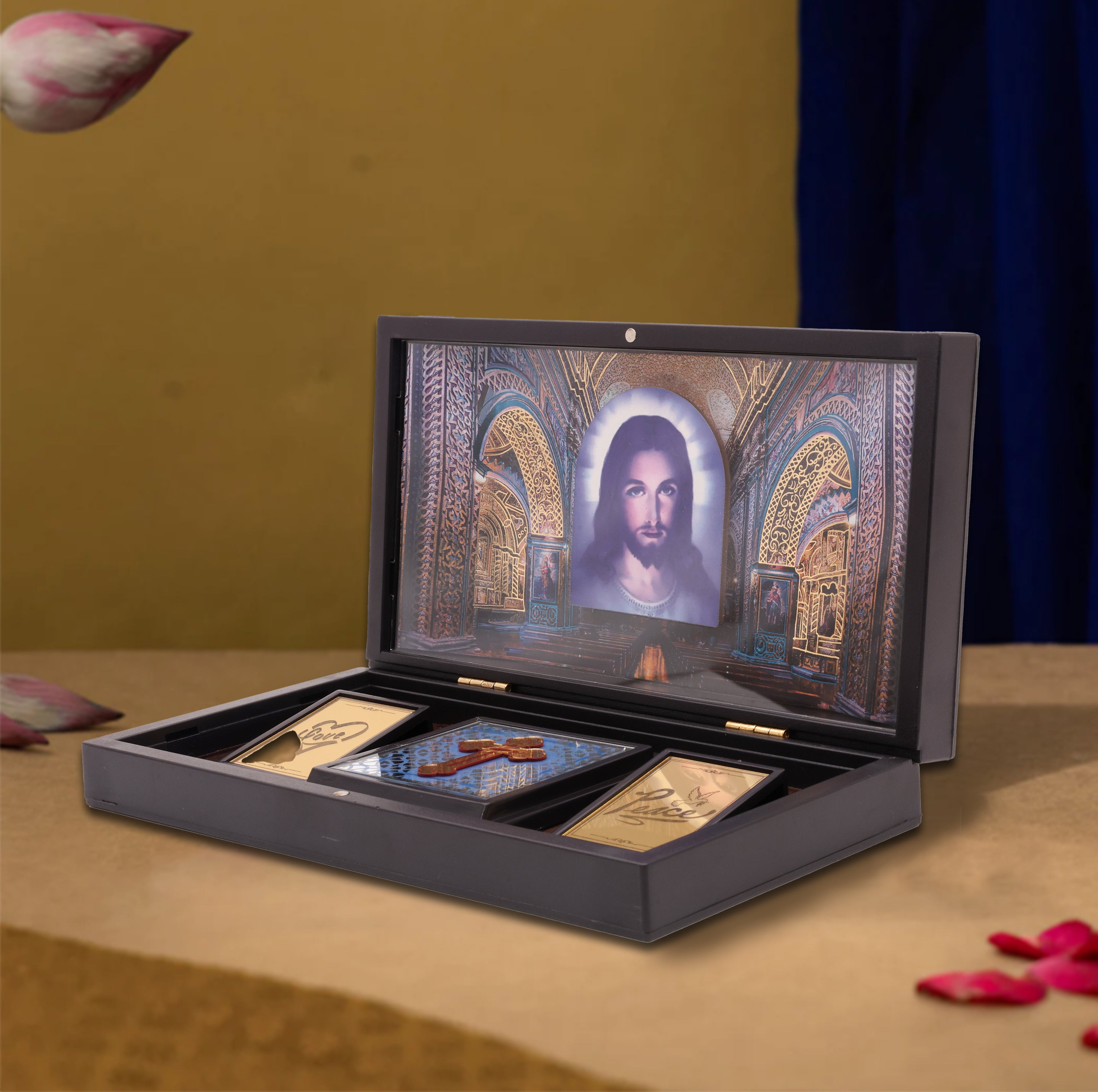 Jesus Christ Pocket Temple – Portable Christian Mini Shrine with Cross