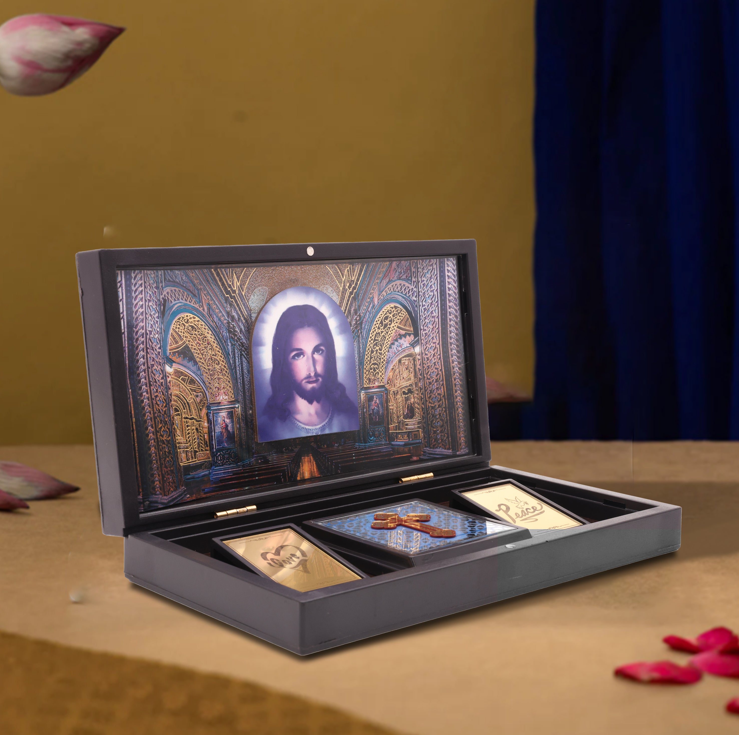 Jesus Christ Pocket Temple – Portable Christian Mini Shrine with Cross