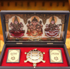 Lakshmi Ganesh Saraswati Pocket Temple with Vastu Tortoise – Mini Mandir for Prosperity & Wisdom