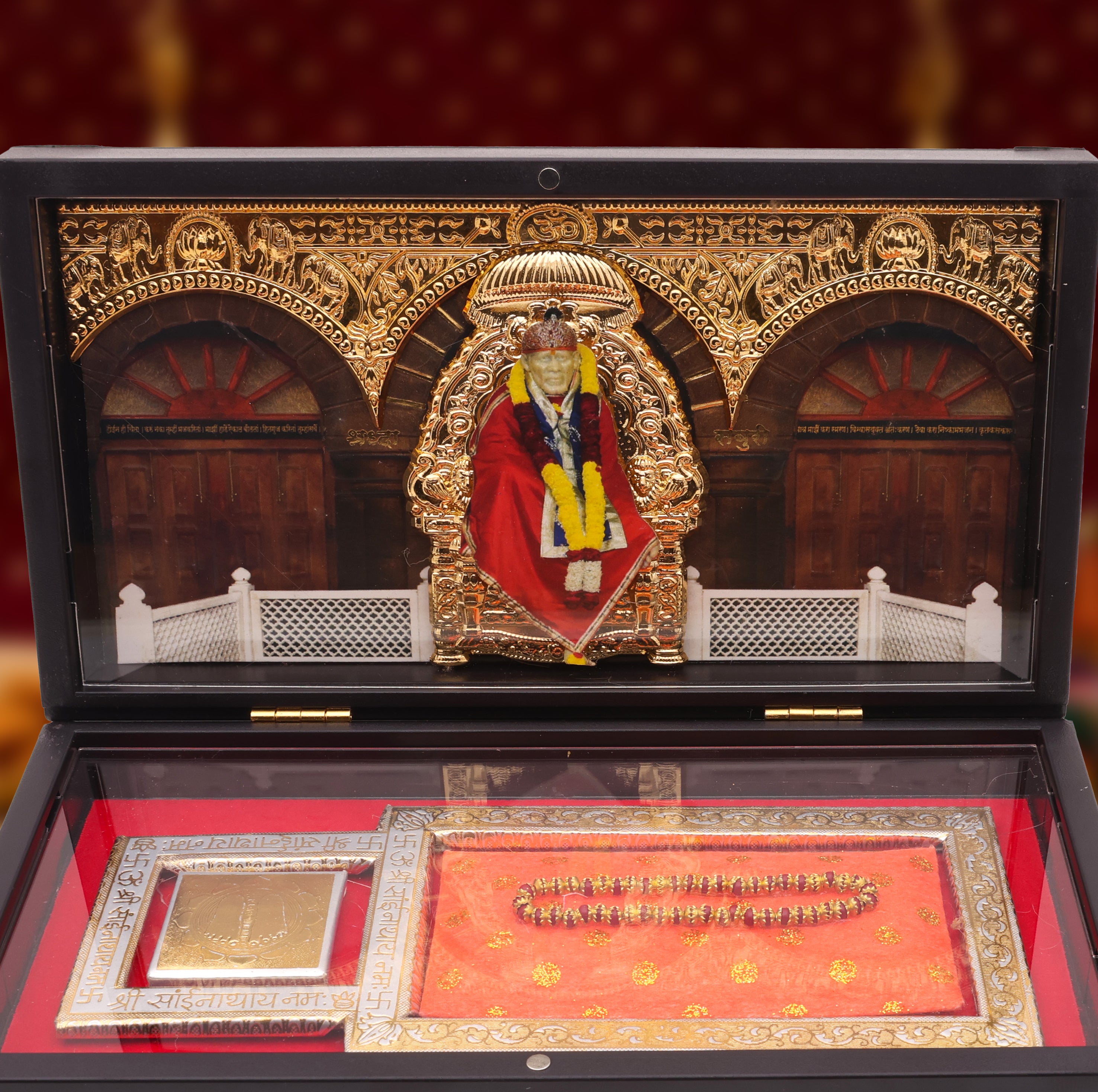 Sai Baba Pocket Temple – Miniature Mandir with Yantra & Mala for Blessings