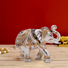 Vastu Trunk Up Elephant Idol – Antique Finish with 24 Carat Gold & Silver Electroplating