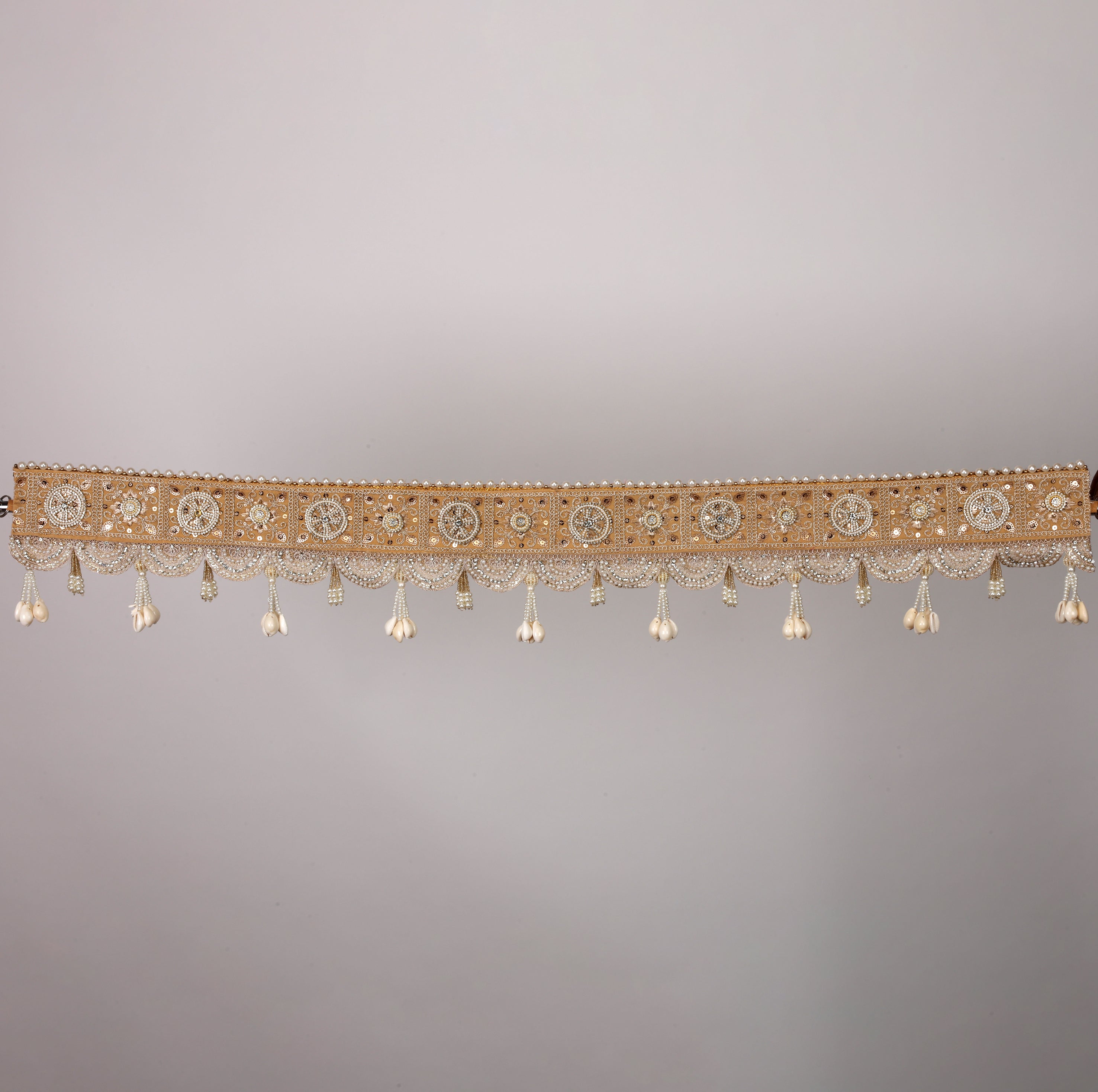 Heritage Harmony Toran – Traditional Golden & Pearl Door Hanging with Intricate Embroidery