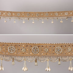 Heritage Harmony Toran – Traditional Golden & Pearl Door Hanging with Intricate Embroidery