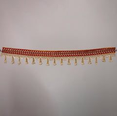 Rajwadi Red Toran – Traditional Door Hanging with Golden Embroidery & Pearl Tassels