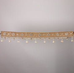 Heritage Harmony Toran – Traditional Golden & Pearl Door Hanging with Intricate Embroidery