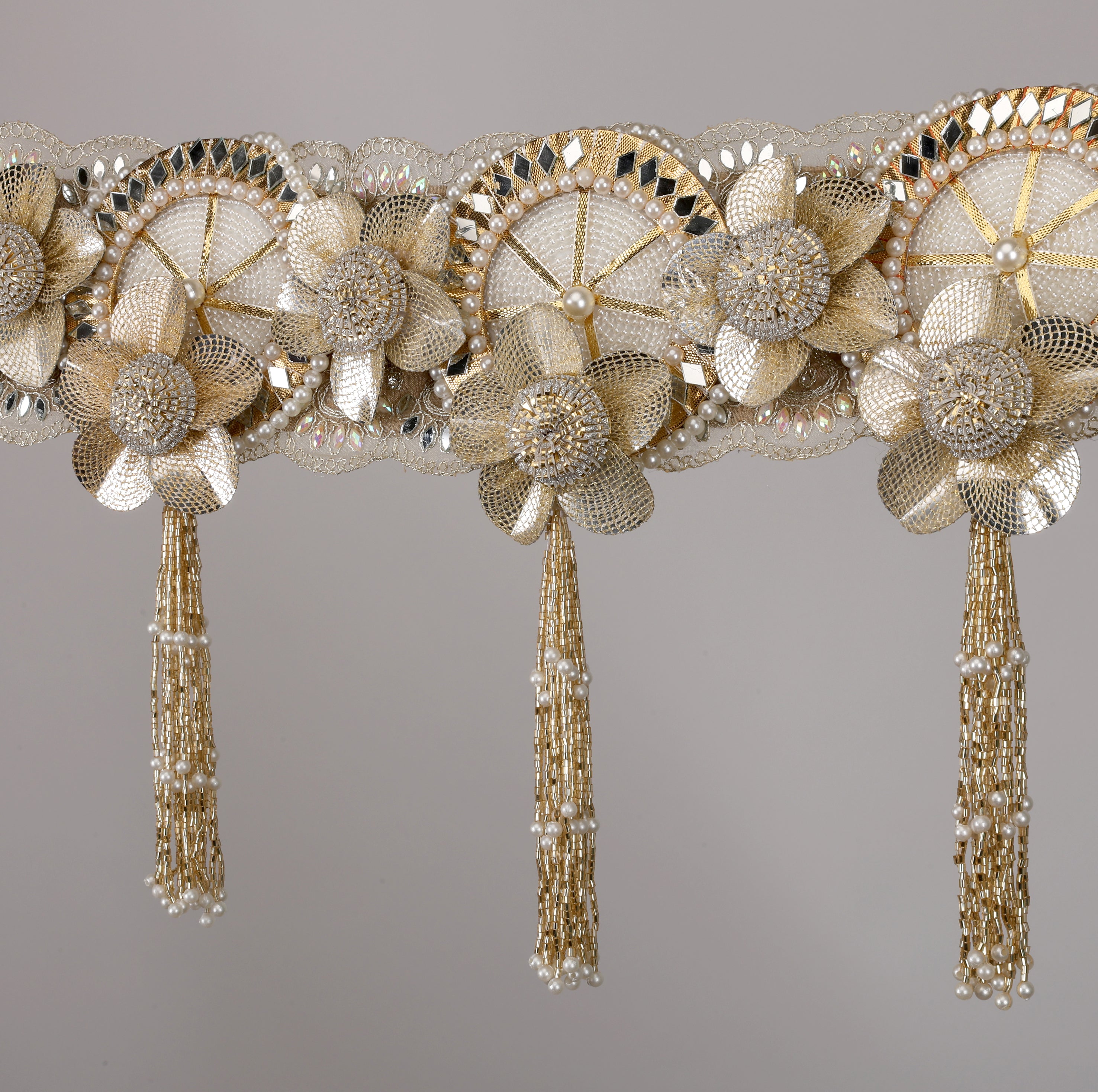 Golden Grace Toran – Traditional Door Hanging with Shimmering Beads & Embellishments