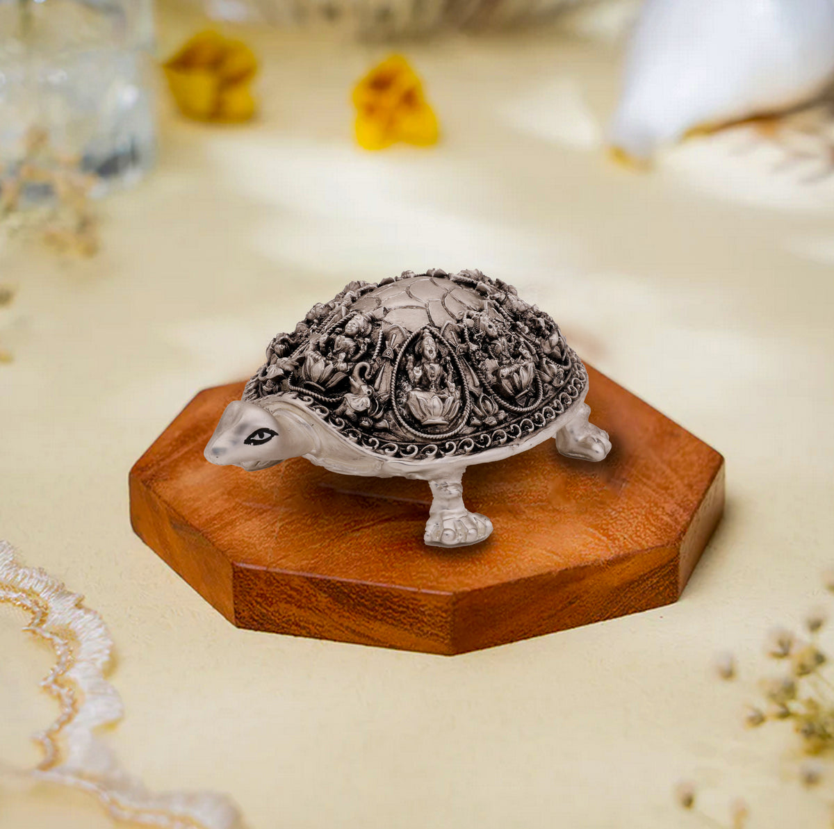 Ashtalakshmi Tortoise Idol – Brass Finish, 24 Carat Gold & Silver Electroplated | Makerz & Marvelz