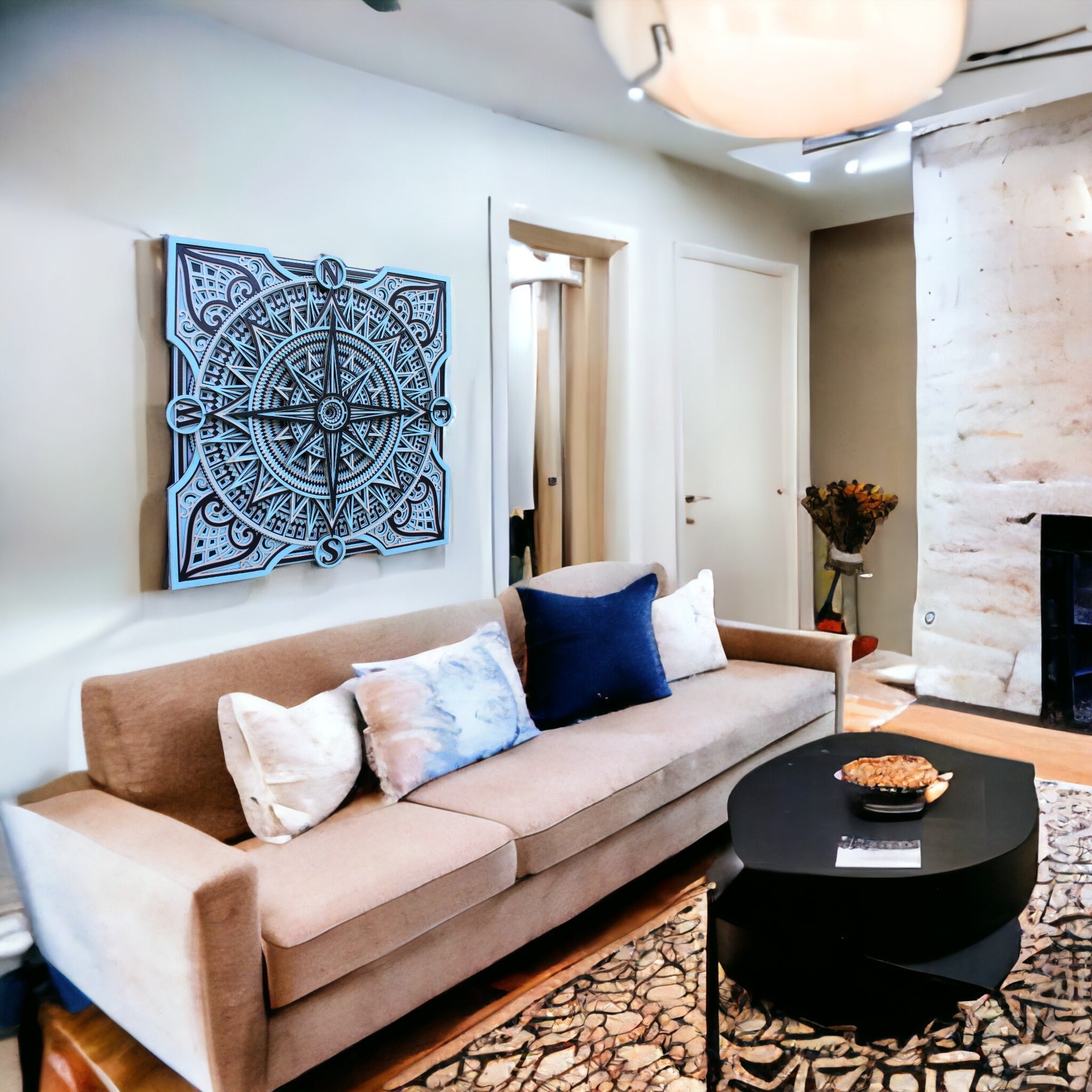 Square Compass Wall Art - Handcrafted Rustic Boho Home Accent, Unique Gift, Wall Decor