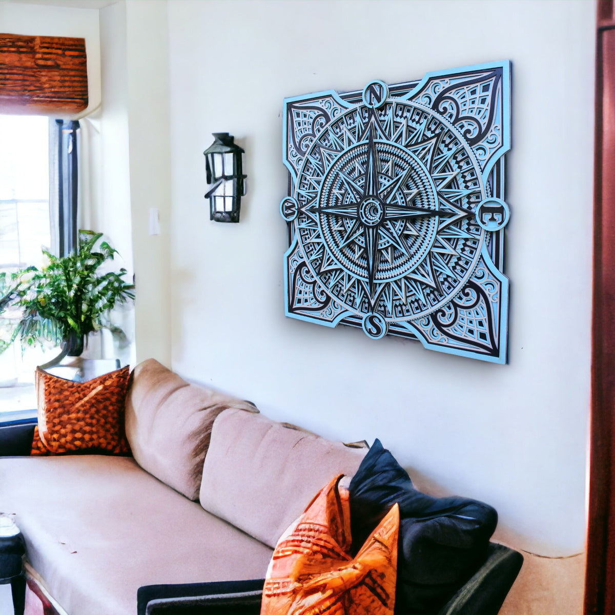 Square Compass Wall Art - Handcrafted Rustic Boho Home Accent, Unique Gift, Wall Decor